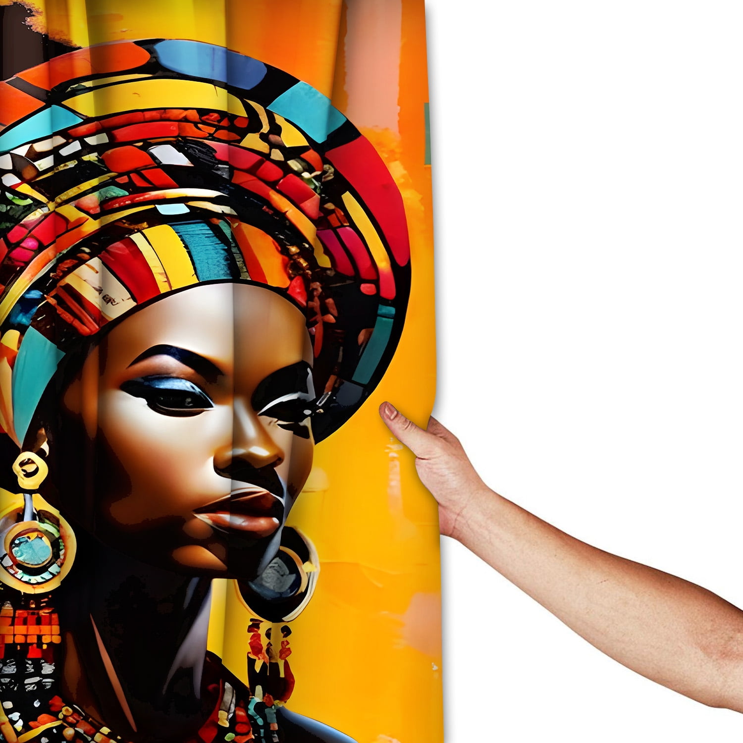 LVRLVR 1/4 Vibrant African Cultural Heritage Fabric Shower Curtain Rug Set - Black Girl Bath Mat Bathroom Decoration,Brown, 70.8" × 70.8"