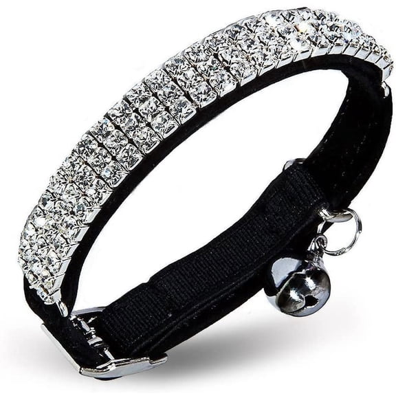 Adjustable soft velvet pet collar with rhinestones and bells