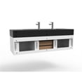 thumbnail image 4 of Nile 60" White Wood Floating Vanity with Black Top and Gold Trim, 4 of 10