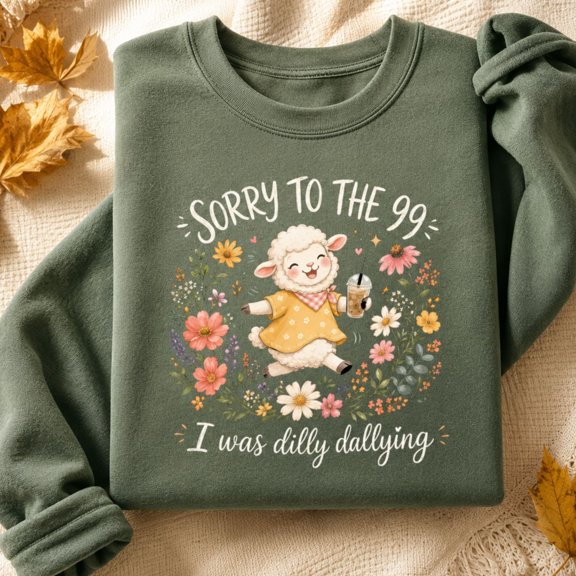 Christian Shirt, Sorry to the 99 I Was Dilly Dallying Sheep Sweatshirt, Cute Christian Lamb Hoodie, Faith Gift for Women and Church Friends