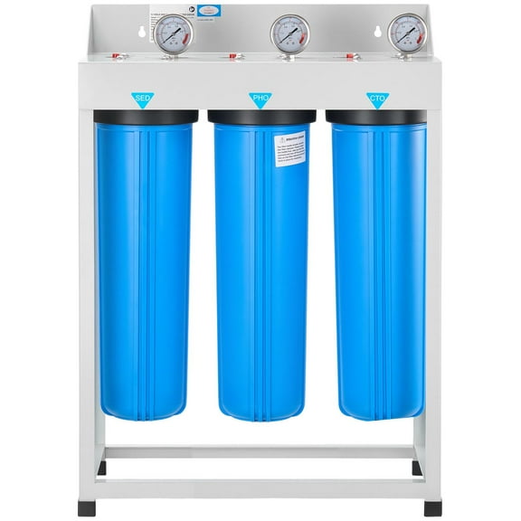 KFFKFF 3-Stage Whole House Water Filtration System, 4.5" x 20" | Sediment, PHO, CTO Filters | Reduces Chlorine, Odors, Rust, and Improves Water Quality
