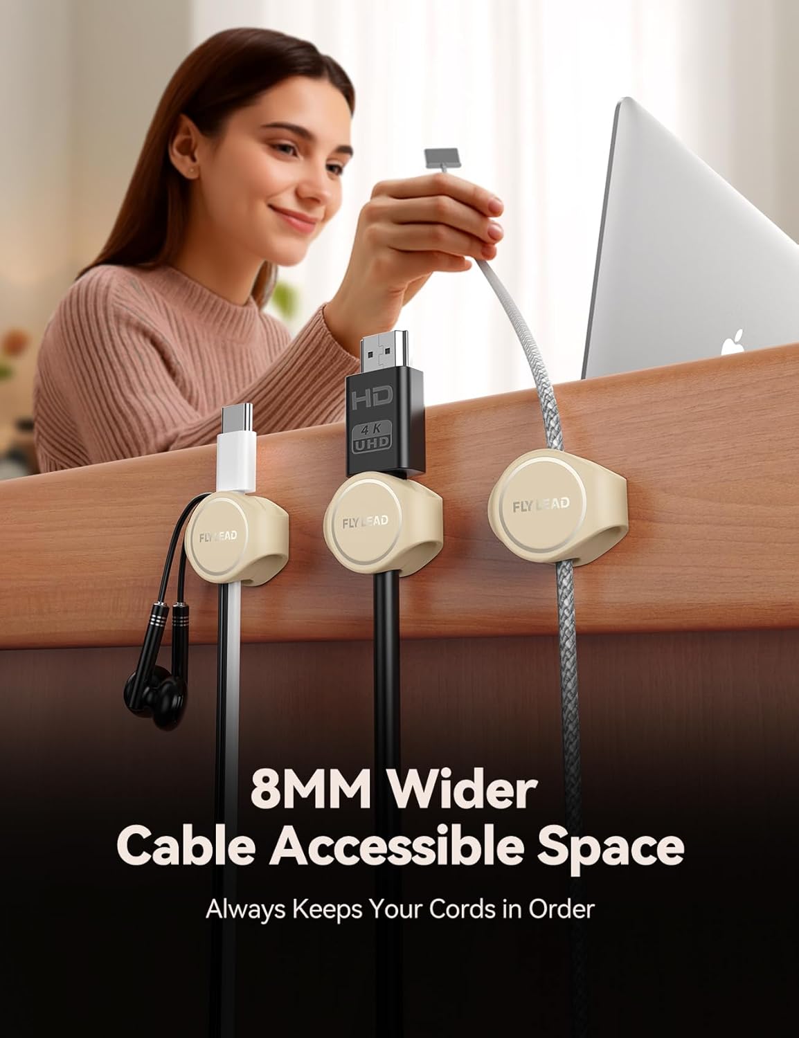 8-Pack Silicone Cord Organizer Magnetic Cable Clips, Adhesive Cable Management Under Desk Wire Hider, FLYLEAD Desktop Cable Organizer for Phone, Office Workspaces Desk Organization Home Accessories