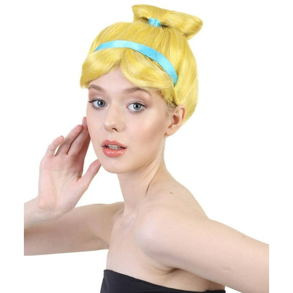 HPO Teen's Cinder Princess Yellow Updo Wig, Best for Halloween, Flame-retardant Synthetic Fiber