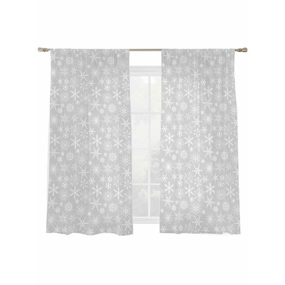 Winter Snowflake Sheer Curtains 72 inches Long, Christmas Gray Background Modern Light Filtering Sheer Window Curtains Rod Pocket Voile Drapes for Bedroom Living Room, 2 Panels 52"W x 72"L