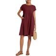 thumbnail image 4 of Zhyaj Women's Cotton Midi Dress Loose Tunic 2024 Summer Beach Midi Dresses with Pockets Crew Neck Short Sleeve Casual Midi Dress, 4 of 7
