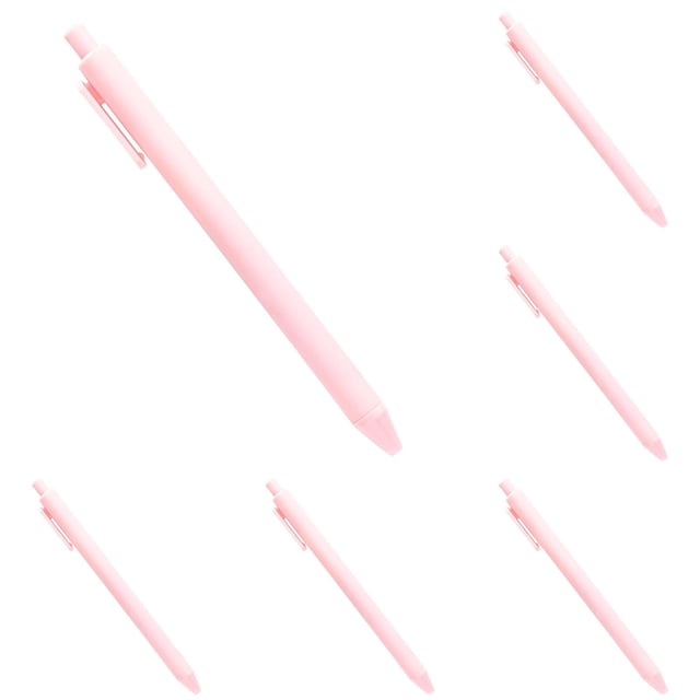 Under $2 retractable ballpoint pens by Goohae, featuring a 1.0mm medium point for smooth writing and an ergonomic comfort grip. The pens are pink with a retractable design, ideal for office, school, or home use. Includes multiple pens for versatile writing needs, perfect for bridal showers or teacher gifts.