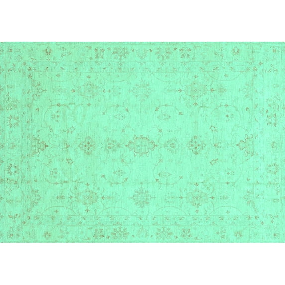 Ahgly Company Machine Washable Indoor Rectangle Oriental Turquoise Blue Traditional Area Rugs, 2' x 3'