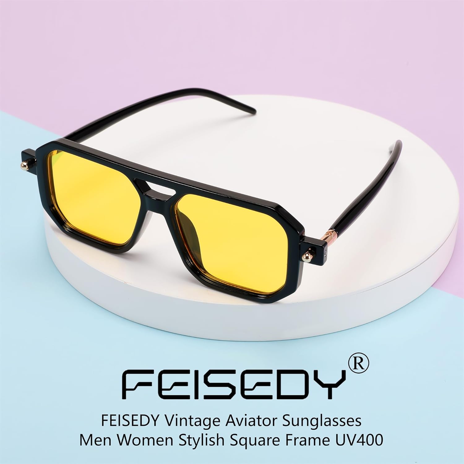 shiyou-Vintage Square 70s Flat Aviator Sunglasses Women Men