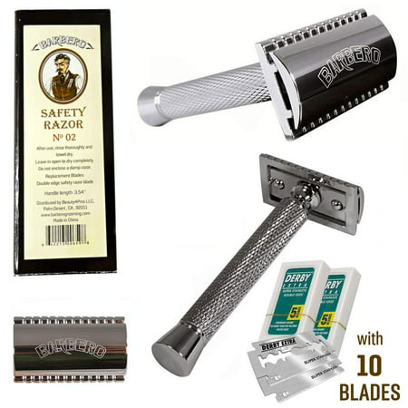 Safety Razor No.02 +10 Free Blades, High Quality metallic Construction . Handle length:3.54 inch. By