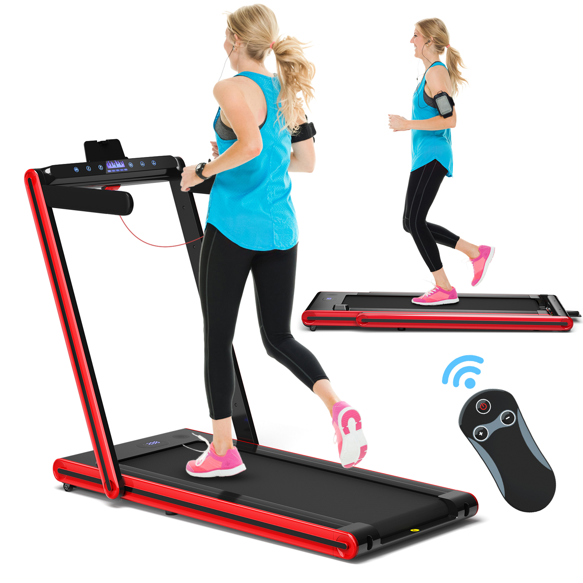 Gymax 2.25HP Folding Treadmill 2-in-1 Walking Running Machine w/ APP ...