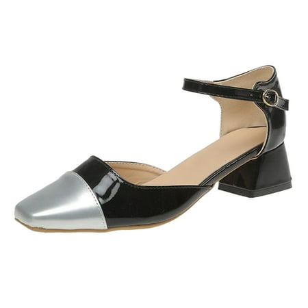 

GWAABD Sandals Wide Width for Women Sandals Fashion Color Blocking Buckle Strap Low Heel Comfortable Spring and Summer New Pattern Square Heel Non Slip Shoes