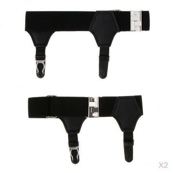 Set Mens Women Black Socks Garters Suspenders Belt Double Clips for Thin