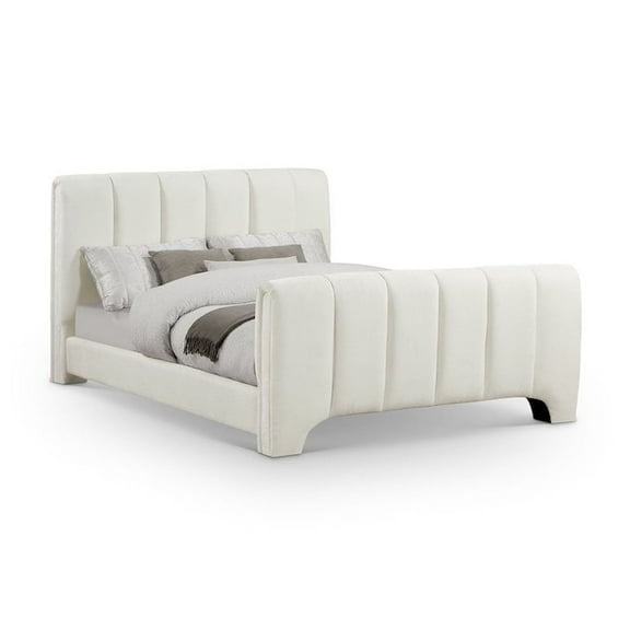 Meridian Furniture Camila Cream Chenille Fabric Queen Bed