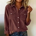 thumbnail image 4 of TKLPEHG Womens Shirts Long Sleeve Corduroy Bottun Up Shirts with Pocket Ladies Tops Solid Color Soft Spring V-Neck Lightweight Shirt (Wine,L), 4 of 9