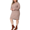 thumbnail image 4 of GRACE & GRANDEUR Plus Size Sweater Dress for Women Long Sleeve Knit Pullover Short Sweater Dresses Army 3X Khaki, 4 of 6