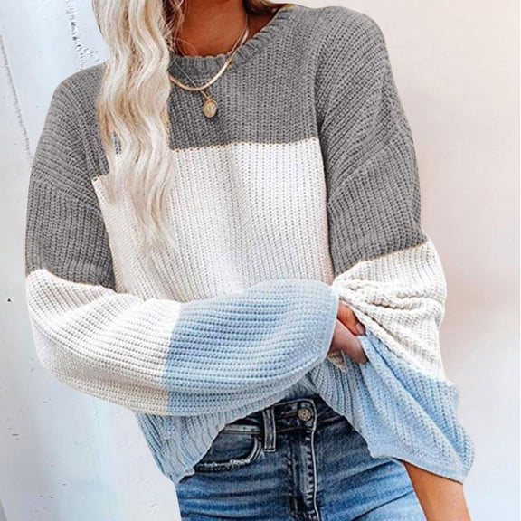 Gubotare Womens Sweaters for Winter Women's Turtleneck Sweater Long Batwing Sleeve Crewneck Side Slit Ribbed Knit Pullover Sweater Tops (Grey,L)