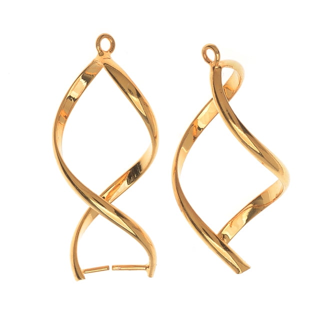 Pinch Bail for Earrings or Pendants, Single Twist, 32mm, 2 Pieces, Gold