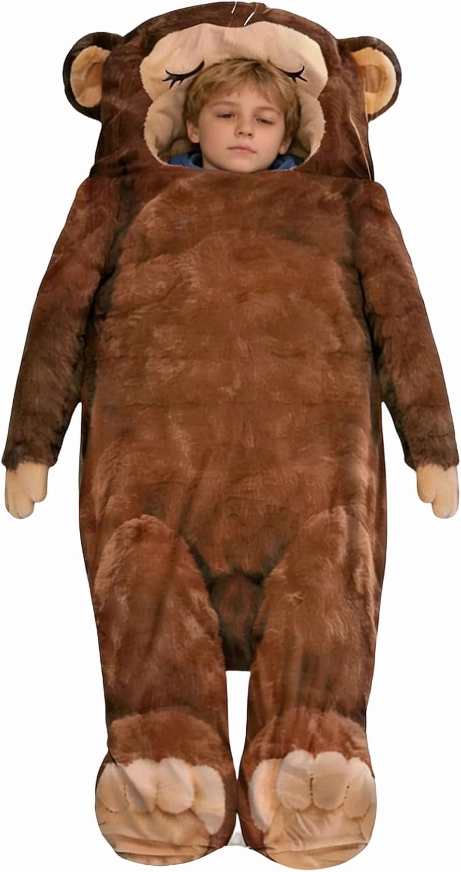 Plush Monkey Sleeping Bag for Adults, Cold Weather Soft Plush Blanket Bag with Tail, for Men Women Travel Indoor Outdoor Backpacking Hiking Reading Watching TV(Brown)