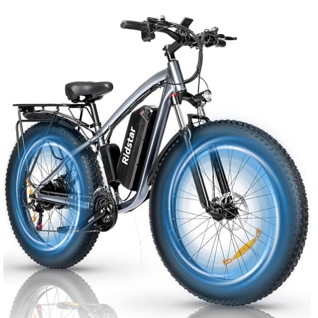 Ridstar 1500W Mountain Bike for Adults,30mph 48V 15.6Ah Electric Bicycle,26" Fat Tire 21 Speed UL2849