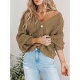 thumbnail image 3 of Women'S Chunky Knit Open Front Sweater Long Sleeve Button Loose Short Cardigan Outerwear Coats Camel L, 3 of 4