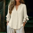 thumbnail image 5 of Babysbule Women's Ruffle 3/4 Sleeve Linen Blouse, V Neck Button Down Casual Loose Top for Spring Summer, 5 of 8