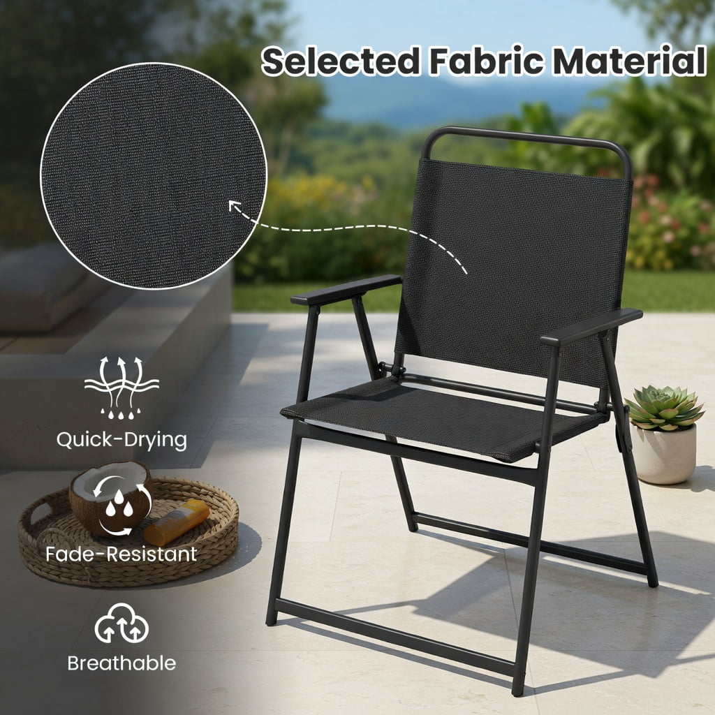Hommoo 2-Pack Foldable Outdoor Chairs, Breathable Mesh Seat, Rust-Resistant Steel Frame, Lightweight & Portable for Camping, Backyard, Garden, Black