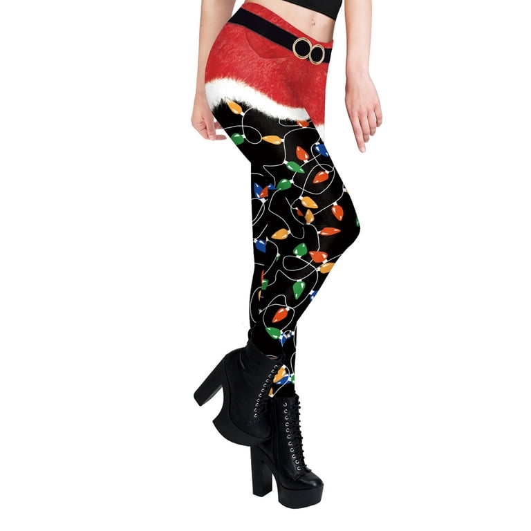 Womens Funny Printed Ugly Christmas Leggings Stripes Print High Waist  Elastic Slim Fit Tights Yoga Pants