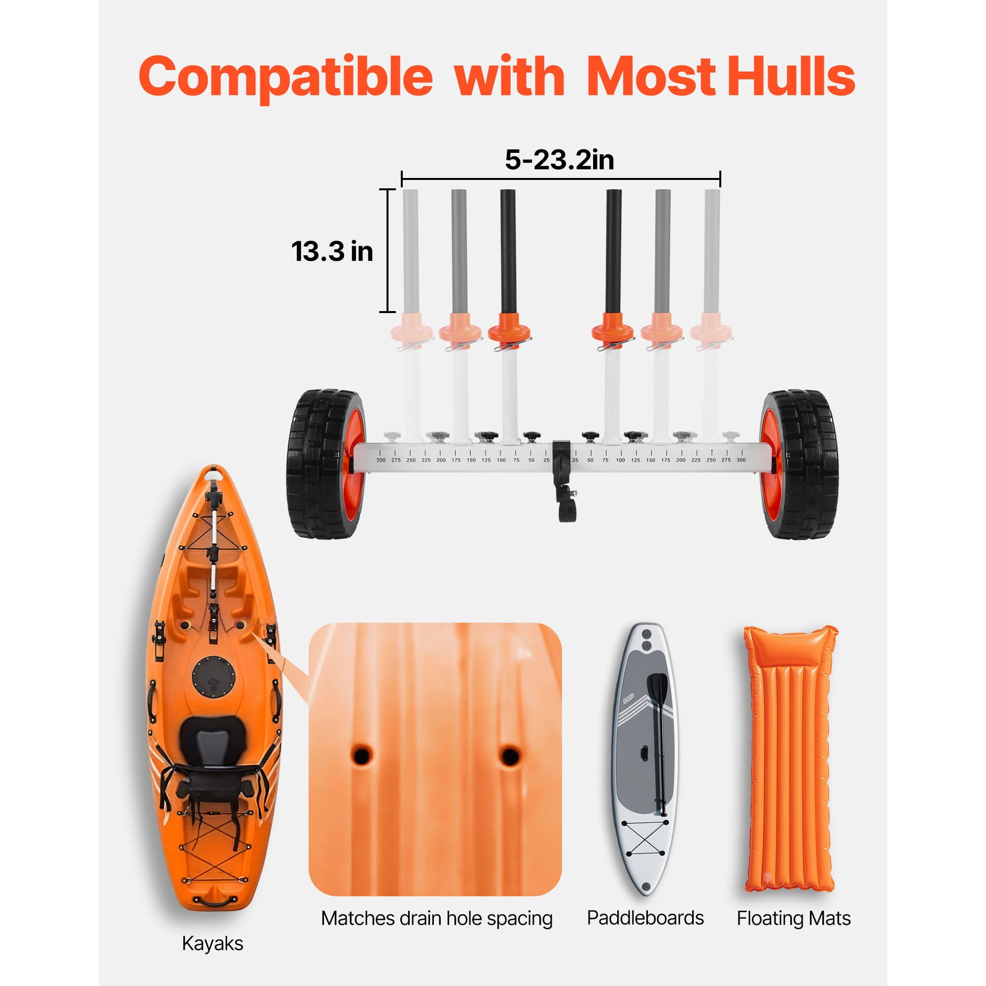 KFFKFF Kayak Cart with 230 lbs Capacity, Canoe Dolly Featuring 10-inch Solid PU Wheels & Kickstand, Quick Assembly and Disassembly, Suitable for Kayaks, Canoes, and Paddleboards