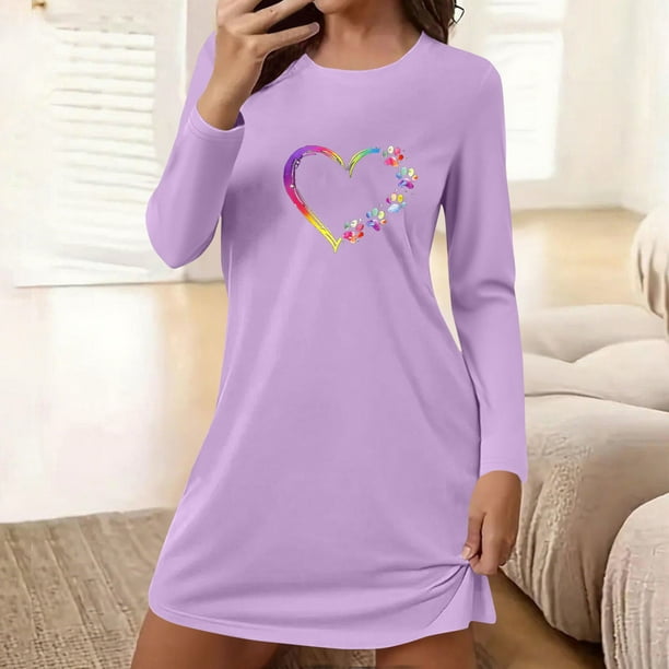 HongQid Nightgowns for Women Soft Grpahic House Dress Long Sleeve Sleep Shirts Fall Sleepwear Night Gown Nightshirt