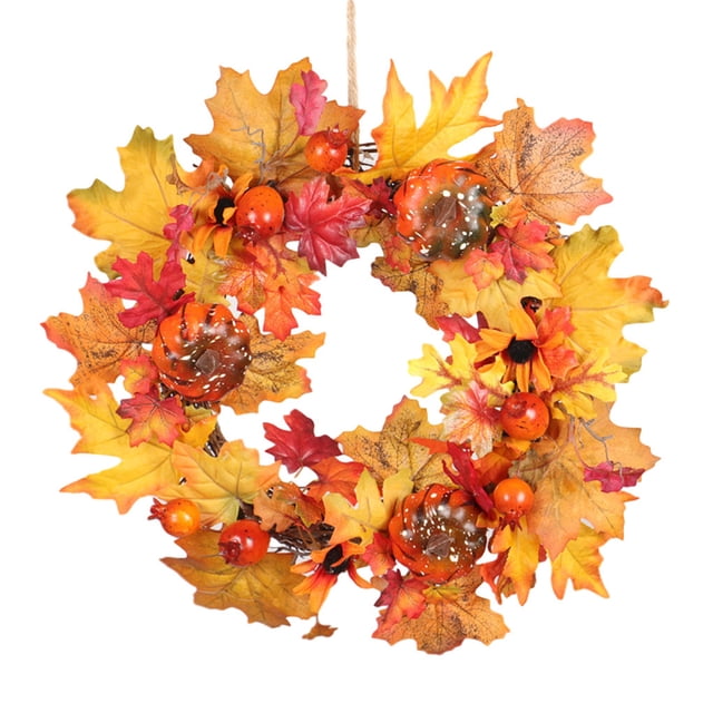 Guirnalda de puerta artificial de Halloween, cono de pino de calabaza, hoja de arce, guirnalda colgante para puerta, decoración floral de simulación kenally HA9077-00B