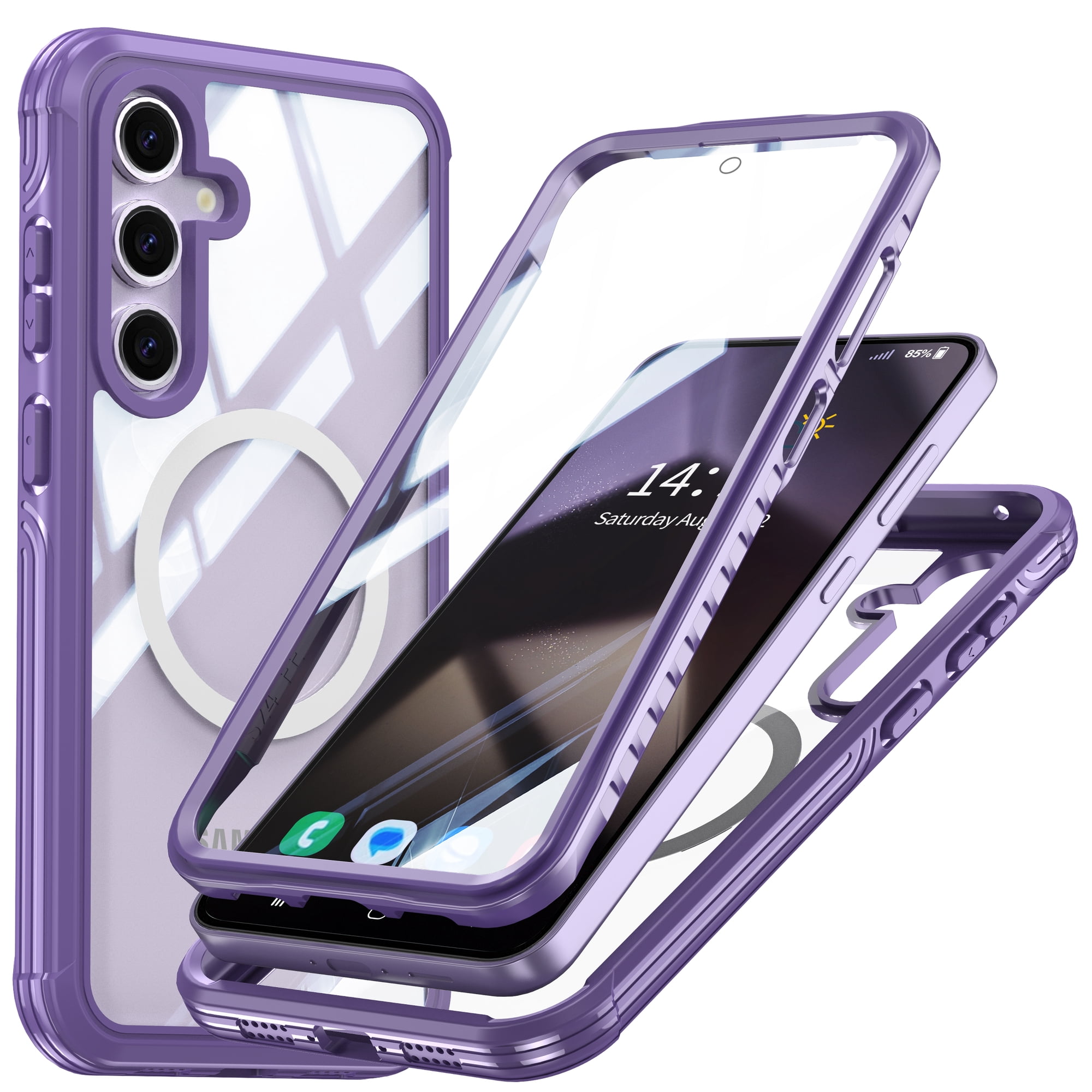 Dteck for Samsung Galaxy S25 Case Compatible with Magsafe Accessory, Full Body Shockproof Protective Phone Case Cover Built-in Screen Protector for Galaxy S25, Purple