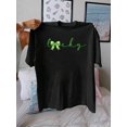 thumbnail image 2 of Camiseta con estampado gráfico de letras de dibujos animados coquetas del Día de San Patricio, top informal de manga corta y cuello redondo para verano y primavera, camiseta para mujer, camiseta infor, 2 of 6