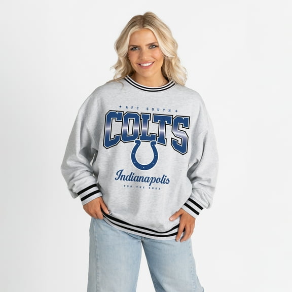 Women's Gameday Couture Ash/Black Indianapolis Colts Oversized Gridiron Drive Ringer Stripe Sweatshirt