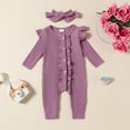 thumbnail image 2 of Ruyang Baby Girls Ruffle Bodysuit with Bowknot Headband Fall Winter Long Sleeve Bodysuits Button Down Footless Romper, 2 of 9