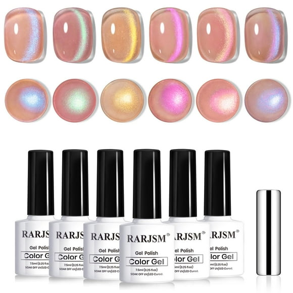 Set de esmaltes de uñas RARJSM Aurora Glitter Cat Eye, 6 colores, 7,5 ml