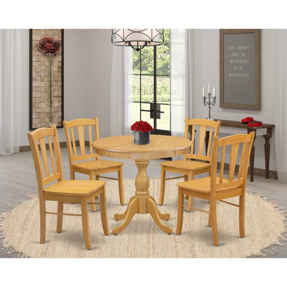 East West Furniture Antique 5-Piece Solid Wooden Dining Set in Oak