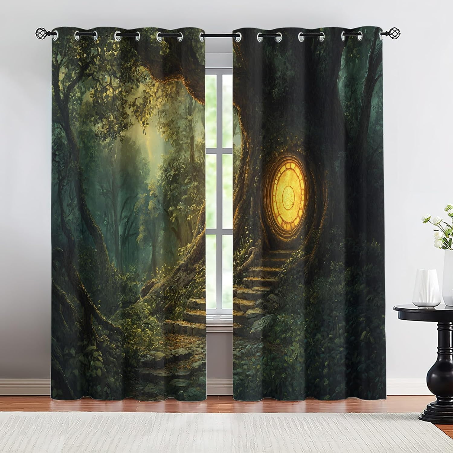 Enchanted Forest Blackout Curtains Woodland Fantasy Window Curtains Thermal Insulated Drapes for Bedroom Living Room Kitchen Decor 42 W x 96 L (2 Pack)