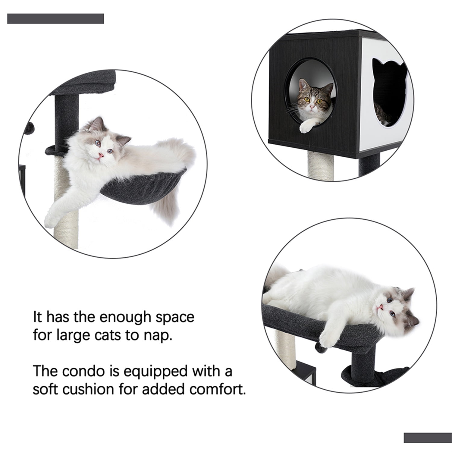 Pefilos 59" Wood Cat Tower Modern Cat Tree with Storage Cabinet Litter Box Enclosure and Cat Condo, Gray Pefilos 59" Wood Cat Tower Modern Cat Tree with Storage Cabinet Litter Box Enclosure and Cat Condo, Gray