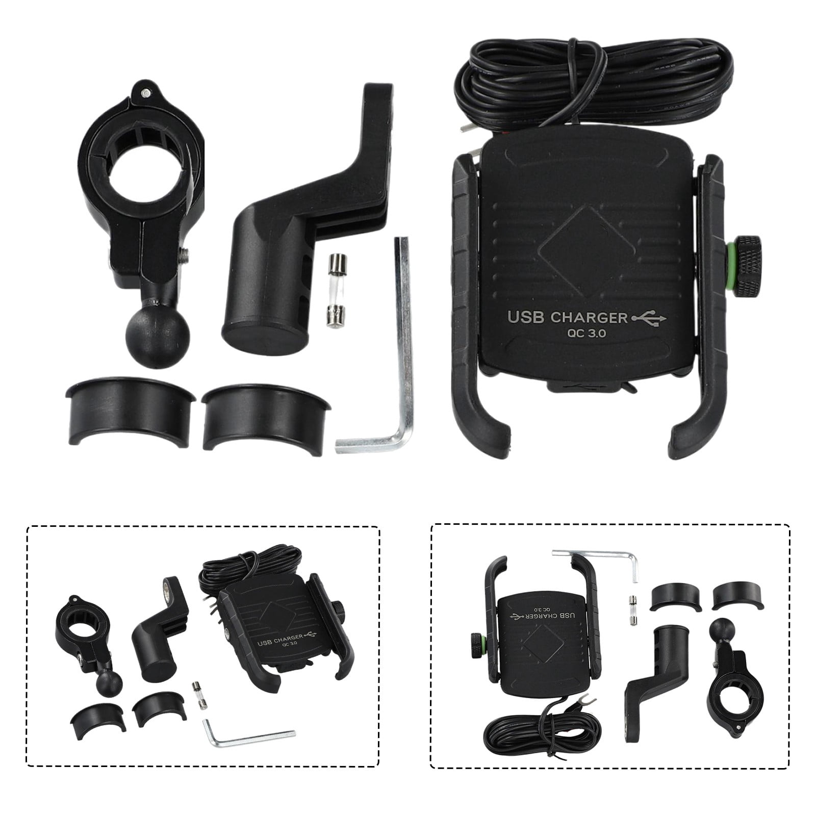 Motorcycle Wireless & USB C Charger Fast Charging Phone Holder Handlebar Mount