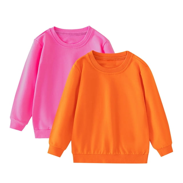 Lmnyox 2 Pack Chandails pour Enfants Basiques Décontractés à Manches Longues Col Rond Unis Hauts à Enfiler Garçons Filles Chemises de Mode