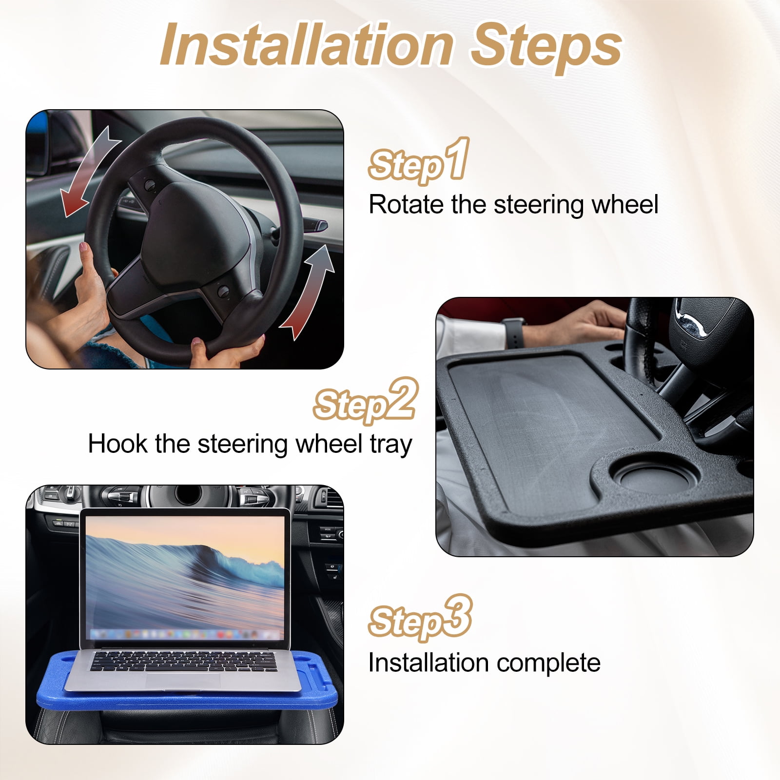 Uxcell 2 in 1 Car Steering Wheel Tray Car Food Trays Auto Steering Wheel Under Table Desk for Eating Food Drink Laptop Writing Work, Blue
