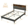 thumbnail image 6 of Bed Frame with Storage Headboard & Footboard, Upholstered Platform Bed with USB Ports & Outlets, Strong Steel Slats Support Mattress Foundation, No Box Spring Needed (Queen, Gray), 6 of 7