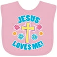 thumbnail image 3 of Inktastic Easter Jesus Loves Me with Cross and Flowers Boys or Girls Baby Bib, 3 of 4
