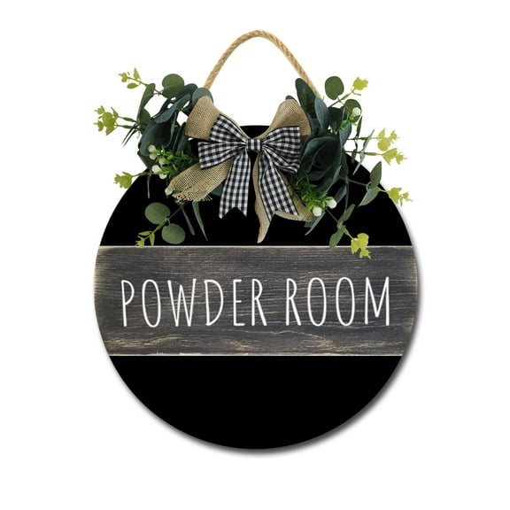 Powder Room Front Door,Horizontal Round Door Wreaths,Housewarming Gift Farmhouse Wood Door Hanger for Home Decor Indoor and Outdoor, Classroom, Yard, Porch Décor