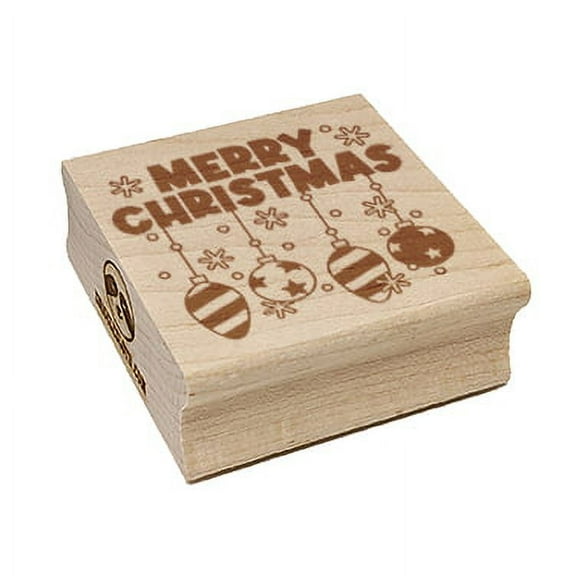 Merry Christmas Hanging Ornaments Square Rubber Stamp Stamping Scrapbooking Crafting - Small 1.25in