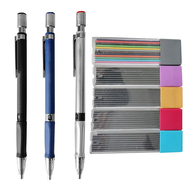 Mechanical Pencils Set, 4 Pieces Automatic Metal Mechanical Pencils, 8  Pieces HB Pencil Replaceable Refills and 2 Pieces Erasers for Home, School