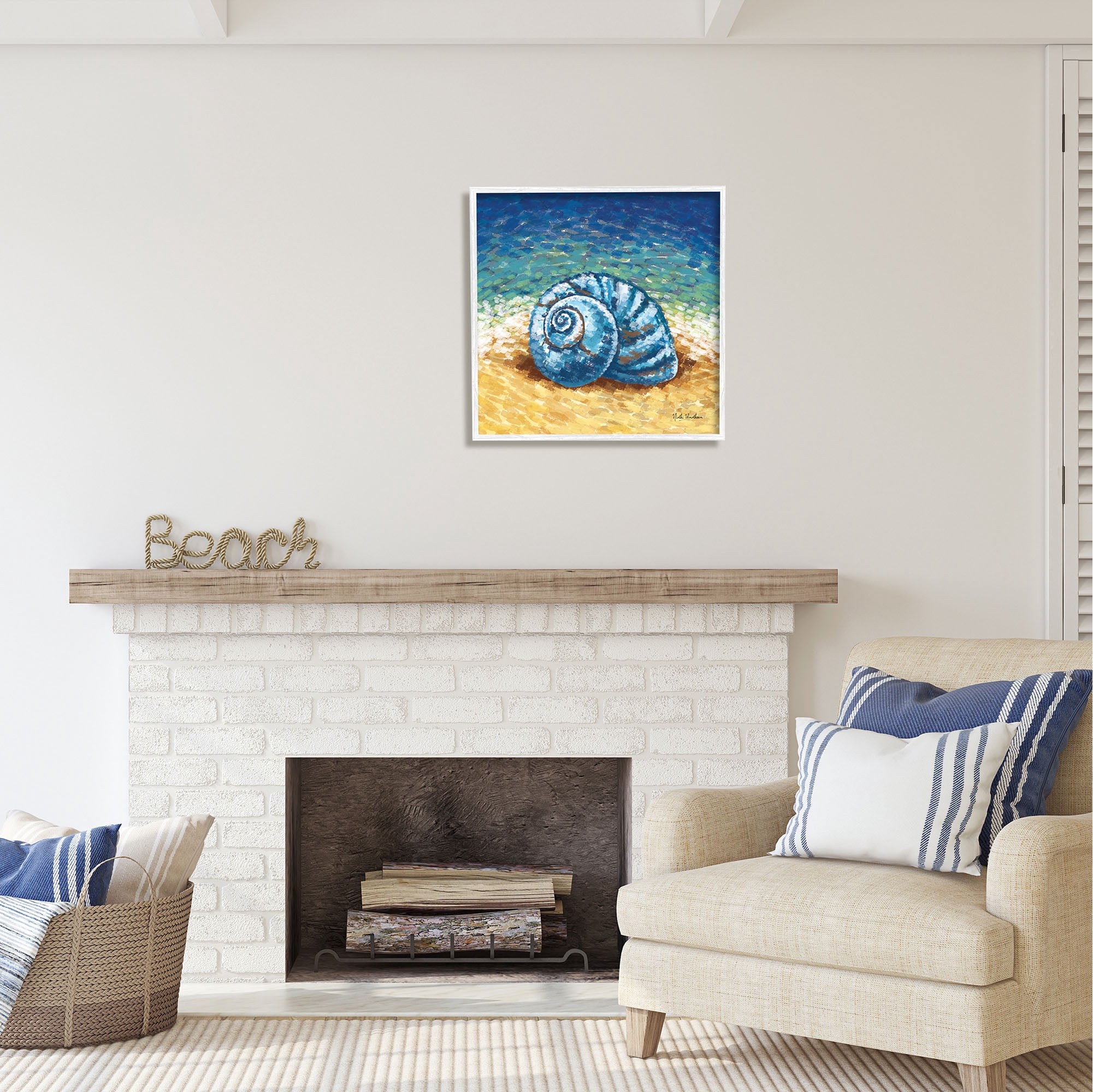 Stupell Industries Abstract Nautilus on Shore Animals & Insects Painting White Framed Art Print Wall Art, 24 x 24