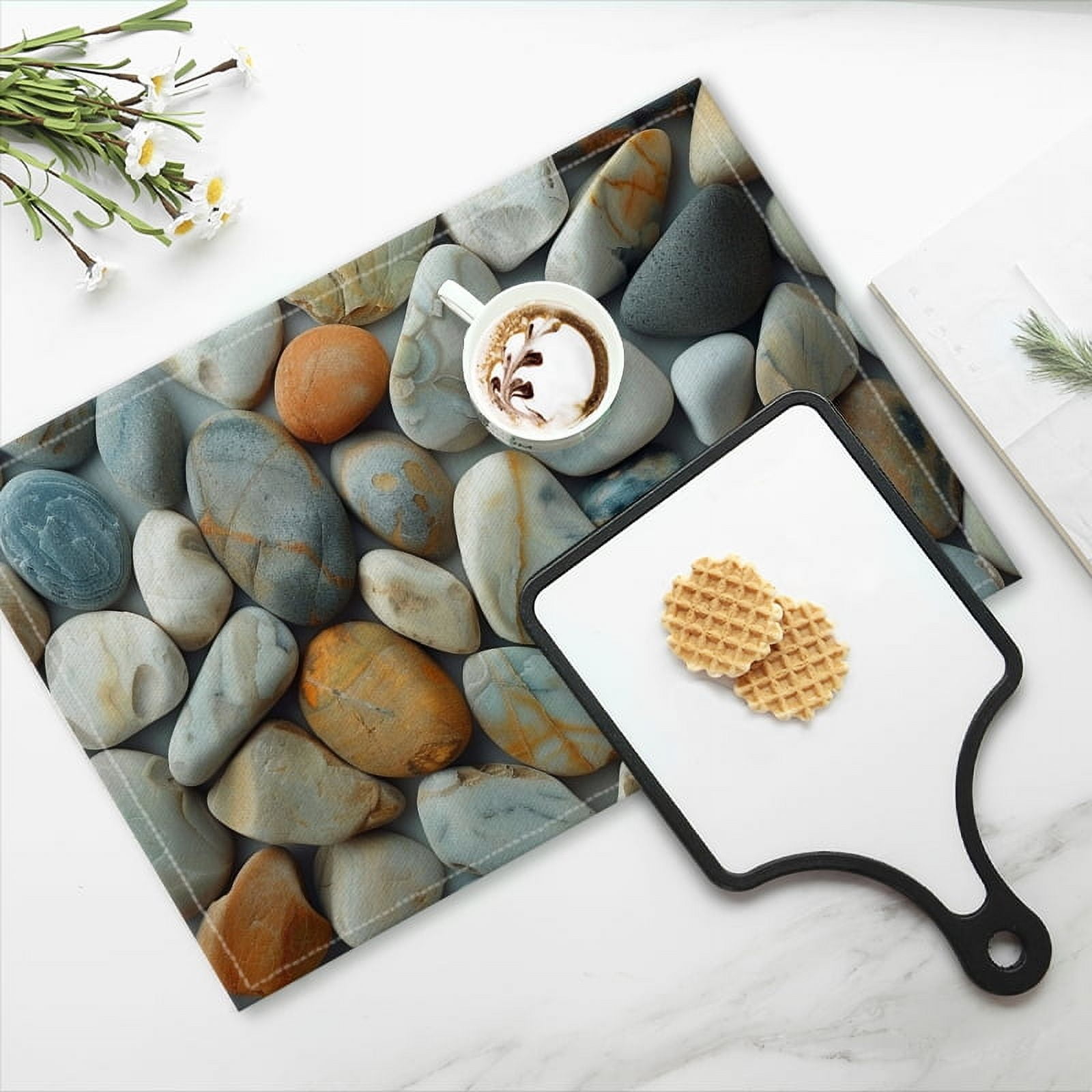 BaHomeck placemats Set of 4 Colorful Pebbles And Smooth Rocks Cotton Linen rectangle Placemats for Kitchen Dining Table Indoor,Outdoor,18*12inch