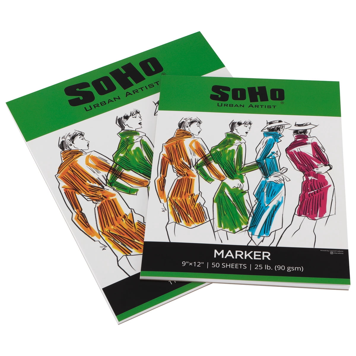 SoHo Marker Paper Pads 11"x14" 2 Pack, 50 Sheets - 24 lb (90gsm) Smooth & Heavyweight, Acid-Free, Bleed Resistant Drawing Papers, Ideal for Sketching, Color Blending, Mechanical Pencils