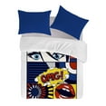 thumbnail image 1 of Ensemble de housse de couette 3 pièces Comics bleu de Gouchee Home – Percale de coton, certifié OEKO-TEX et lavable en machine avec taies d'oreiller, 1 of 2